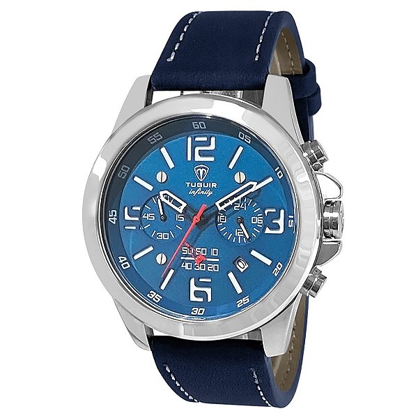 Relógio Cronógrafo Masculino de Aço Tuguir Analógico Infinity TGI37038 Prata e Azul