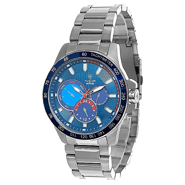 Relógio Masculino de Aço MultiFunção Tuguir Analógico Infinity TGI37044 Prata e Azul