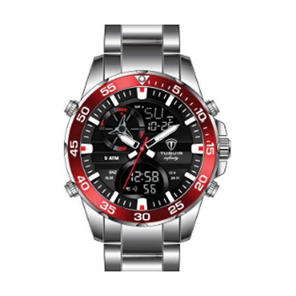 Relógio Masculino de Aço Tuguir AnaDigi Infinity 1881D Prata e Vermelho