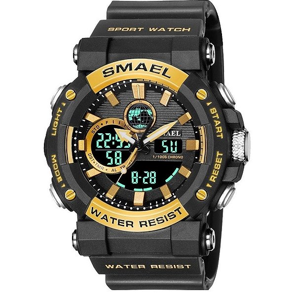 Relógio Masculino Smael AnaDigi 8048 Preto e Dourado