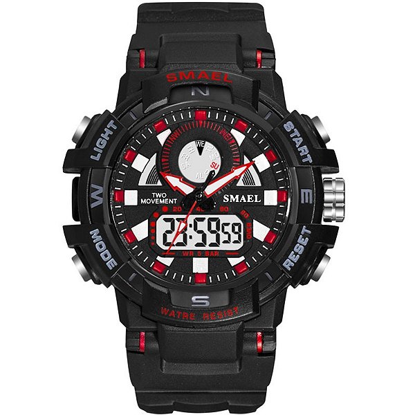 Relógio Masculino Smael AnaDigi 1557B Preto e Vermelho