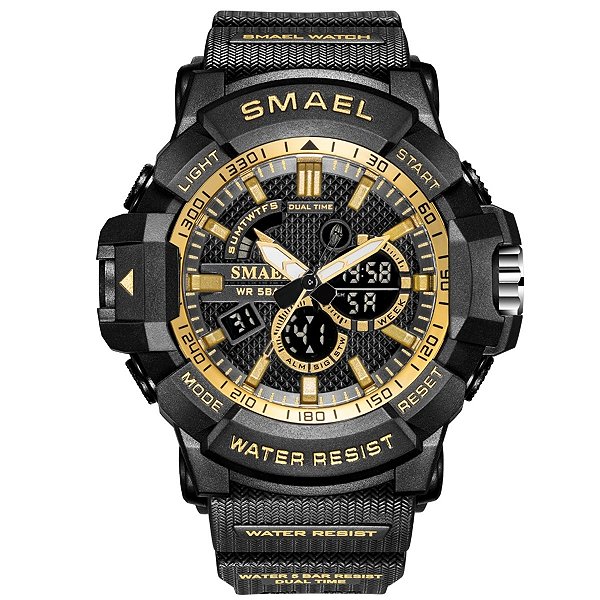 Relógio Masculino Smael AnaDigi 8036 Preto e Dourado