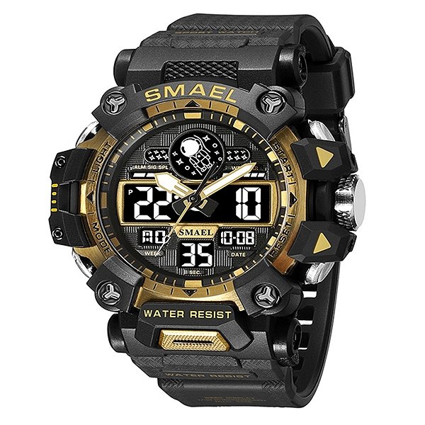 Relógio Masculino Smael AnaDigi 8078 Preto e Dourado