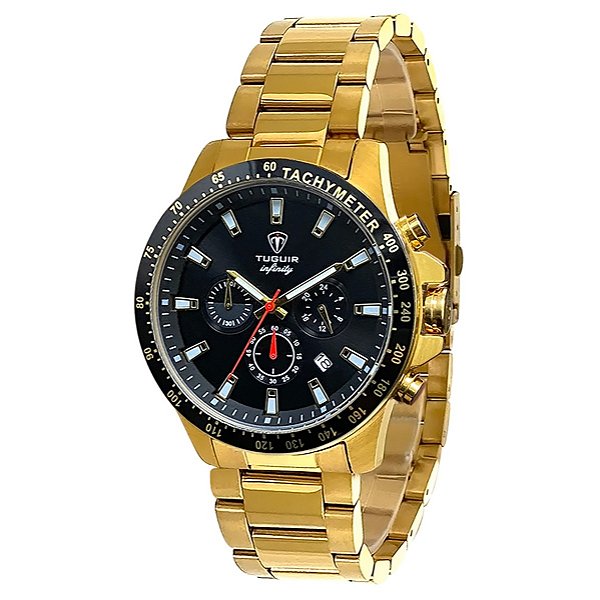 Cronógrafo Masculino Tuguir Analógico Infinity TGI37029 Dourado  e Preto
