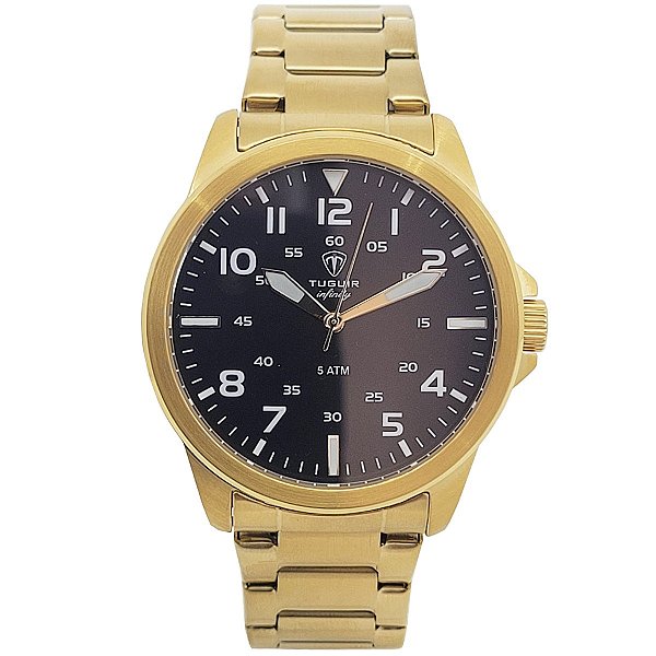 Relógio Masculino de Aço Tuguir Analógico Infinity TGI37097 Dourado e Preto