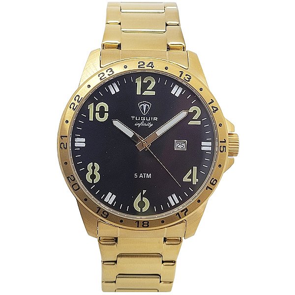 Relógio Masculino de Aço Tuguir Analógico Infinity TGI37102 Dourado e Preto