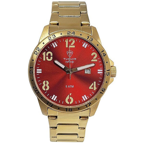 Relógio Masculino de Aço Tuguir Analógico Infinity TGI37103 Dourado e Vermelho