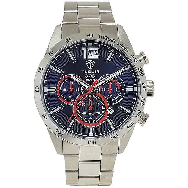 Relógio Cronógrafo Masculino de Aço Tuguir Analógico Infinity TGI37068 Prata e Azul
