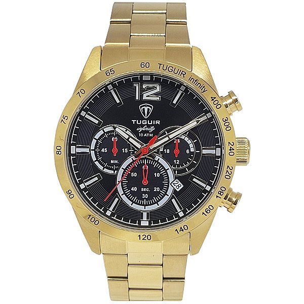 Relógio Cronógrafo Masculino de Aço Tuguir Analógico Infinity TGI37069 Dourado e Preto