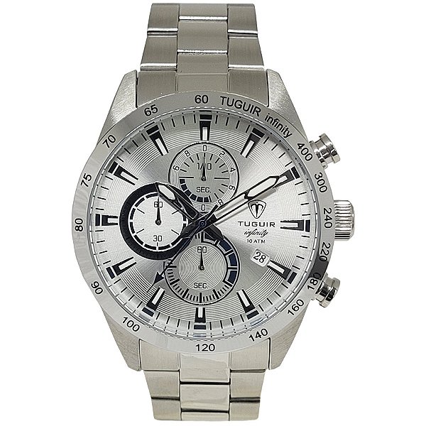 Relógio Cronógrafo Masculino de Aço Tuguir Analógico Infinity TGI37066 Prata e Branco