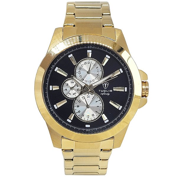 Relógio Masculino de Aço MultiFunção Tuguir Analógico Infinity TGI37083 Dourado e Preto