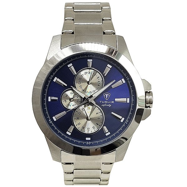 Relógio Masculino de Aço MultiFunção Tuguir Analógico Infinity TGI37082 Prata e Azul