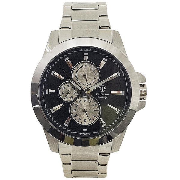 Relógio Masculino de Aço MultiFunção Tuguir Analógico Infinity TGI37081 Prata e Preto