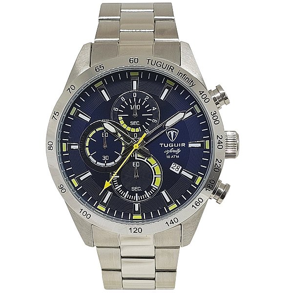 Relógio Cronógrafo Masculino de Aço Tuguir Analógico Infinity TGI37065 Prata e Azul