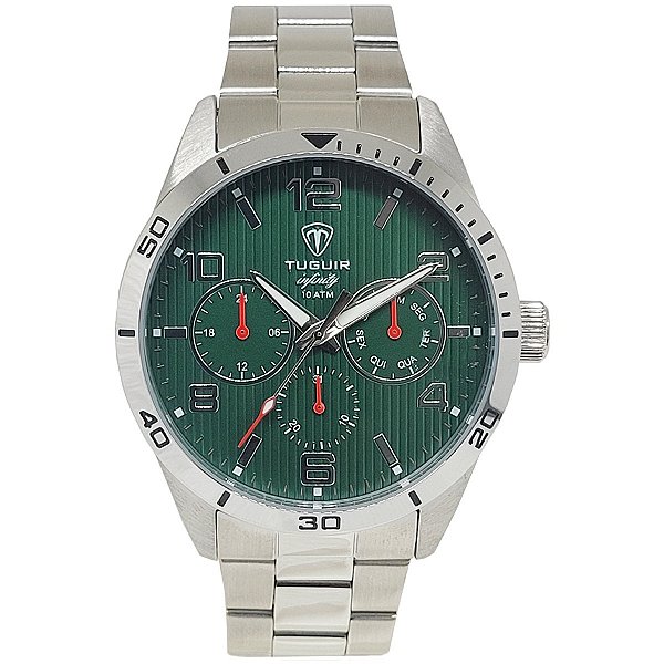 Relógio Masculino de Aço MultiFunção Tuguir Analógico Infinity TGI37058 Prata e Verde