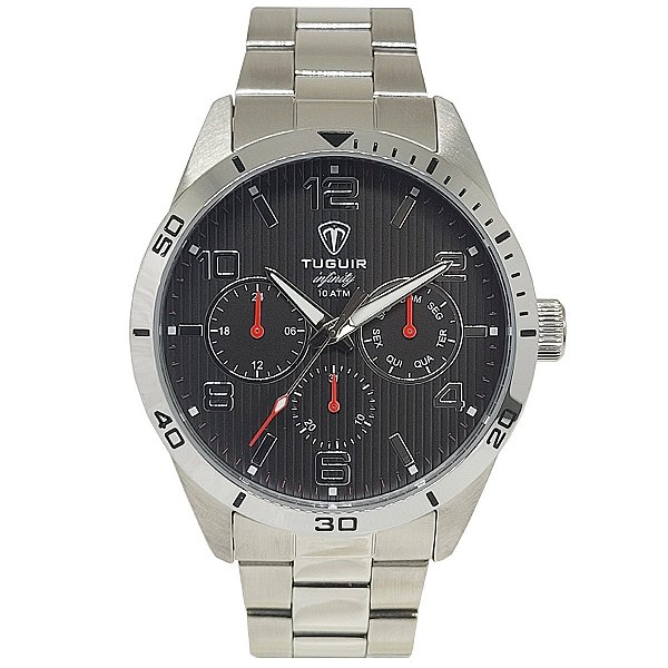 Relógio Masculino de Aço MultiFunção Tuguir Analógico Infinity TGI37055 Prata e Preto