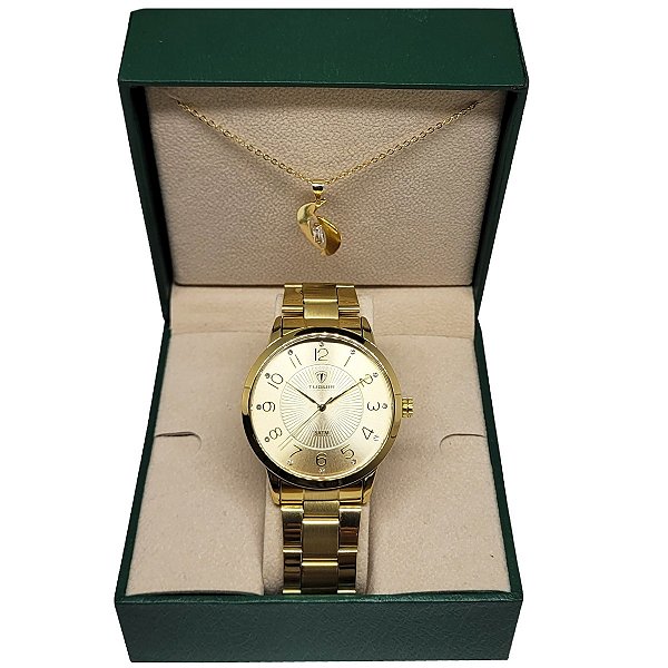 Relógio Feminino Tuguir Analógico TG35103 TG145 Dourado com Brinde