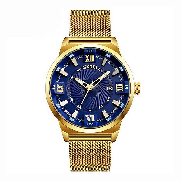 Relógio Masculino Skmei Analógico 9166 Dourado e Azul