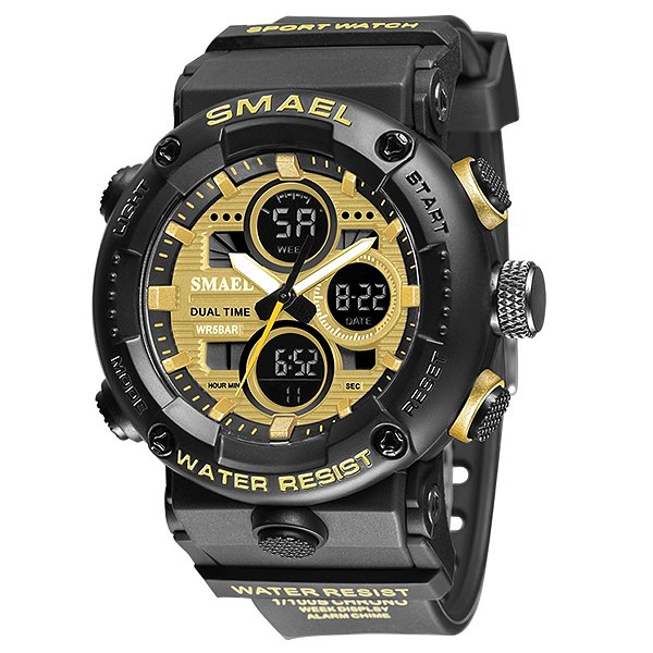 Relógio Masculino Smael AnaDigi 8038 Preto e Dourado