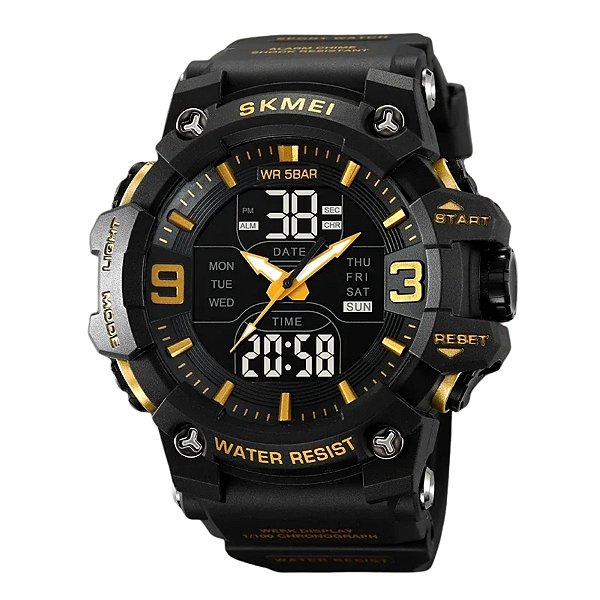 Relógio Masculino Skmei AnaDigi 2222 Preto e Dourado