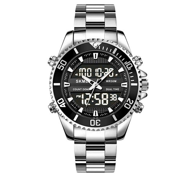 Relógio Masculino Skmei AnaDigi 1850 Prata e Preto