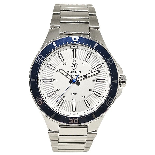 Relógio Masculino de Aço Tuguir Analógico Infinity 23-2238 Prata e Branco e Azul
