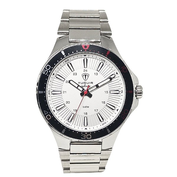 Relógio Masculino de Aço Tuguir Analógico Infinity 23-2238 Prata e Branco e Vermelho
