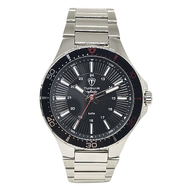 Relógio Masculino de Aço Tuguir Analógico Infinity 23-2238 Prata e Preto e Vermelho