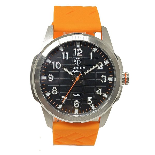 Relógio Masculino de Aço Tuguir Analógico Infinity 23-2236 Prata e Laranja