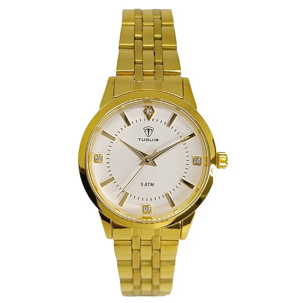 Relógio Feminino Tuguir Analógico 9182B Dourado e Branco