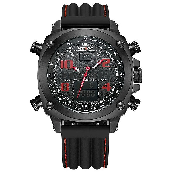 Relógio Masculino Weide AnaDigi WH5208 - Preto e Vermelho