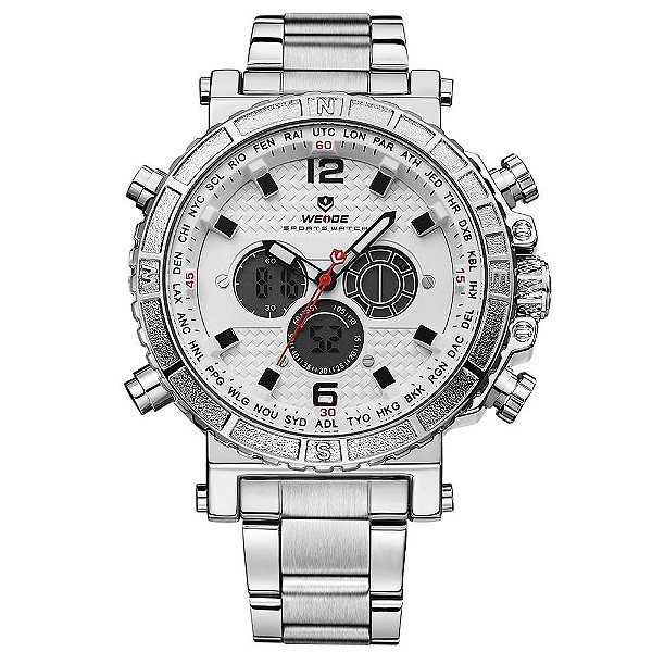 Relógio Masculino Weide AnaDigi WH6305 - Prata e Branco
