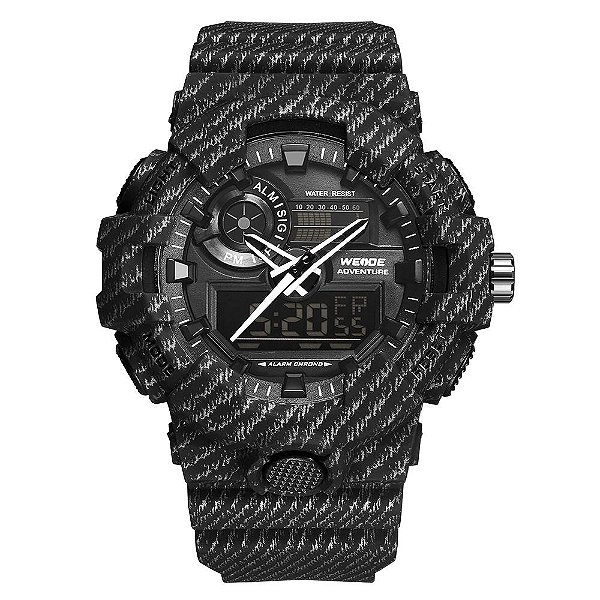 Relógio Masculino Weide AnaDigi WA3J8007 - Preto Rajado