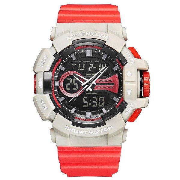 Relógio Masculino Weide AnaDigi WA3J8002 - Vermelho e Branco Gelo
