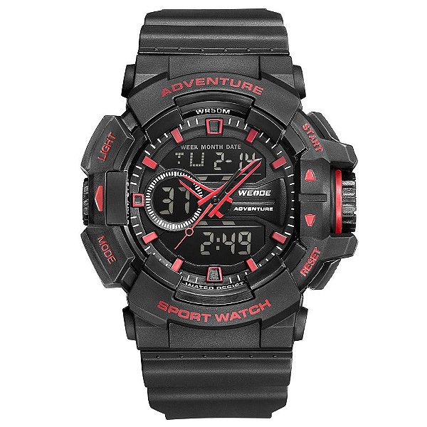 Relógio Masculino Weide AnaDigi WA3J8002 - Preto e Vermelho