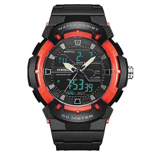 Relógio Masculino Weide AnaDigi WA3J8008 - Preto e Vermelho