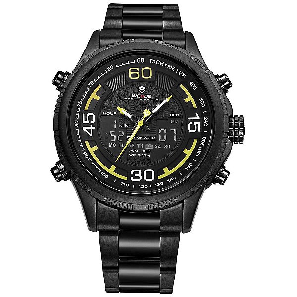 Relógio Masculino Weide AnaDigi WH-6306 - Preto e Amarelo