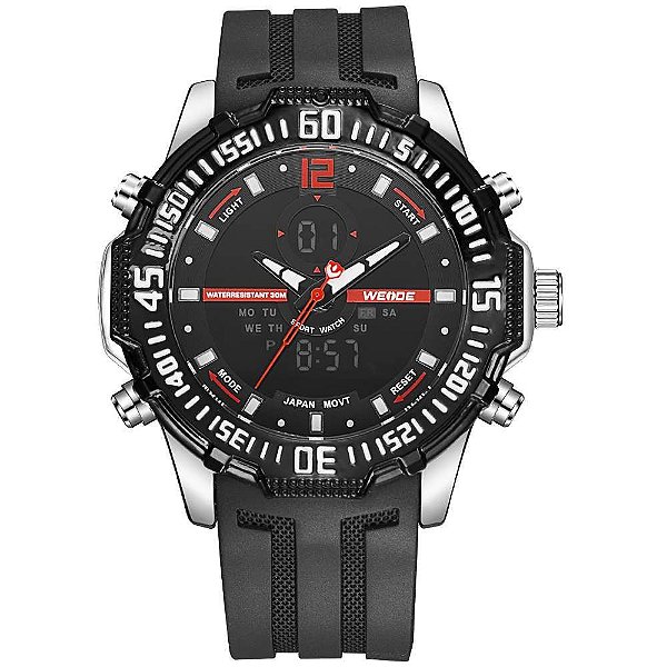 Relógio Masculino Weide AnaDigi WH-6105 - Preto e Vermelho