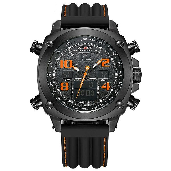 Relógio Masculino Weide AnaDigi WH-5208 - Preto e Laranja