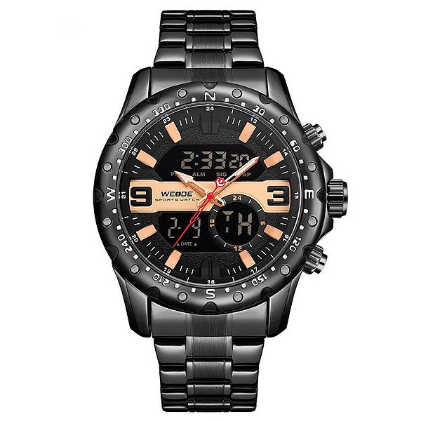 Relógio Masculino Weide AnaDigi WH8502 - Preto e Dourado