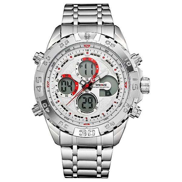 Relógio Masculino Weide AnaDigi WH6909 - Prata e Branco