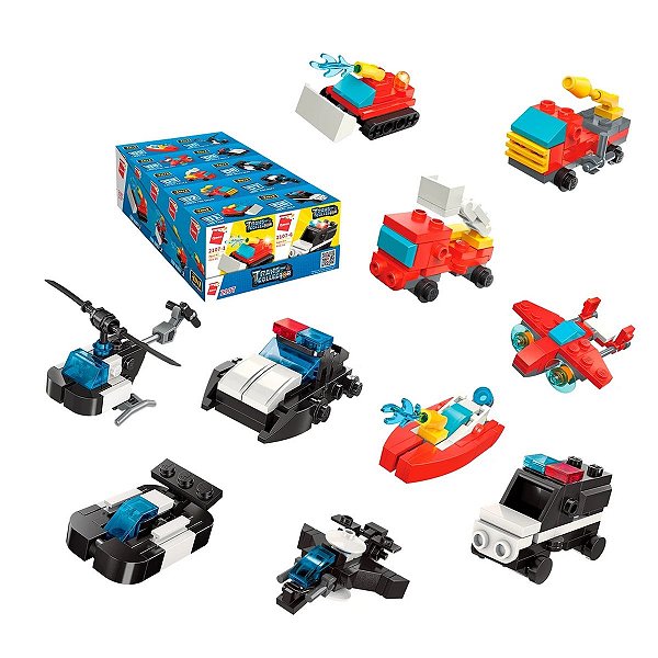 Bloco De Montar Set Bombeiro E Policia 3 Em 1 2107 (Kit C/ 10 Caixas)