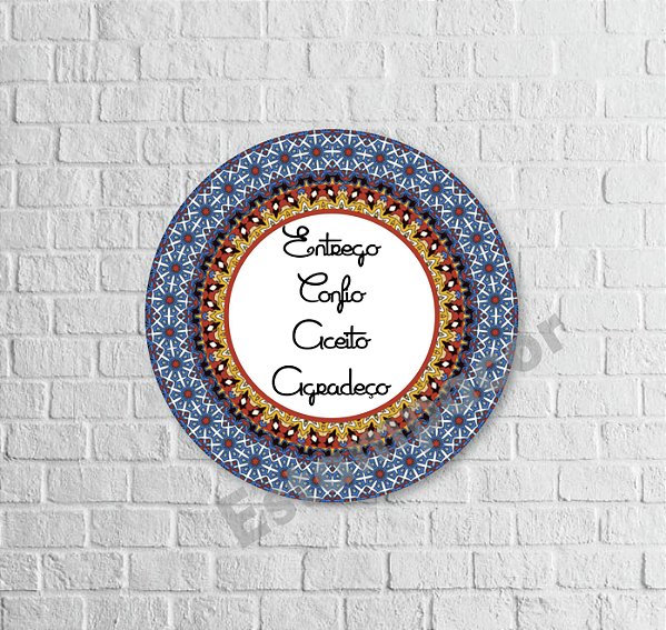 Placa Quadro Mandala MDF Entrego Confio Aceito Agradeço 20cm