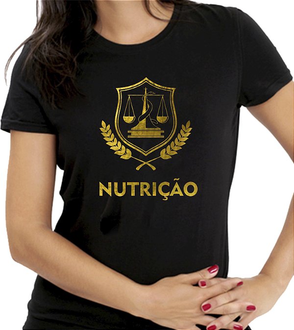 Camiseta Preta Curso de Nutrição Nutricionista Dourada