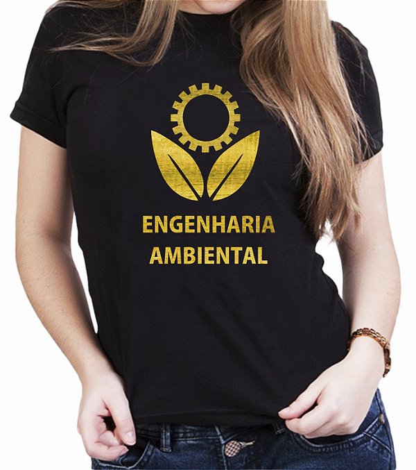 Camiseta Preta Curso de Engenharia Ambiental Dourada