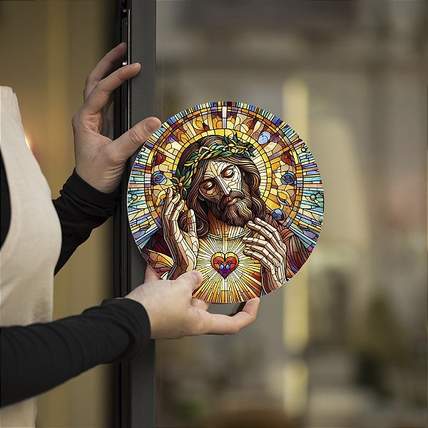 Placa Decorativa Quadro em MDF 20 Cm Sagrado Coração de Jesus I Espessura 3mm