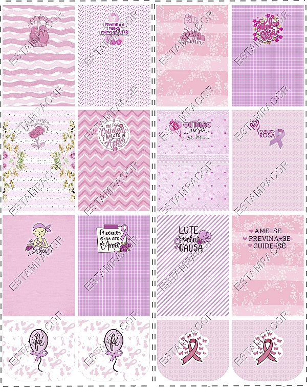 Painel de Recortes Personalizados Moldes de Porta Moedas em Tecido Digital Sublimado Outubro Rosa - Faça Você Mesma