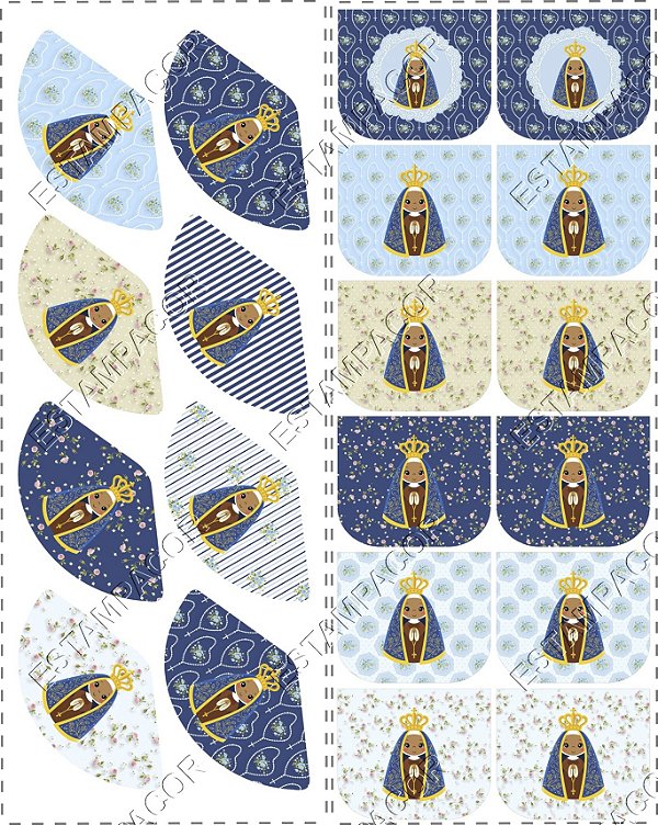 Painel de Recortes Personalizados MIX de Moldes Porta-Terço e Porta-Moedas em Tecido Digital Nossa Senhora Aparecida