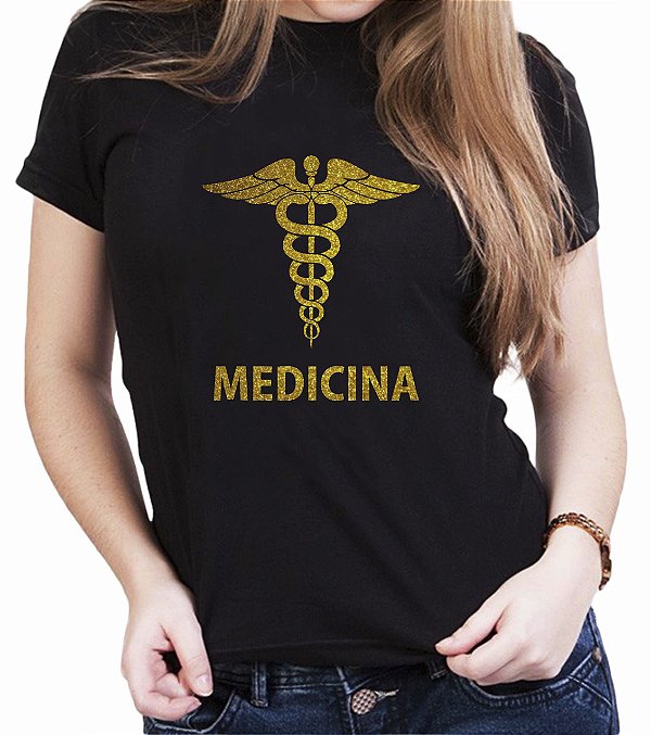 Camiseta Personalizada Preta Curso Medicina Dourada