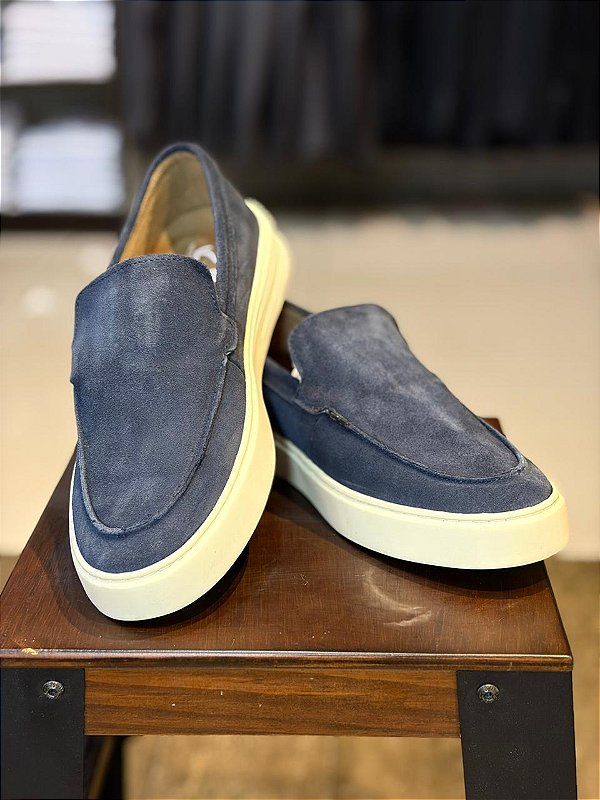 Sapato Mocassim Loafer Camurça Masculino - Azul Marinho
